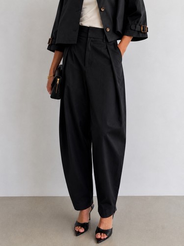 Faltenhose damen schwarz high - schwarz,