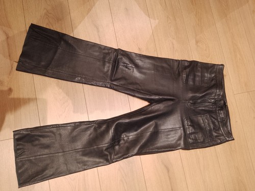 Damen leder hose - leder, swartze